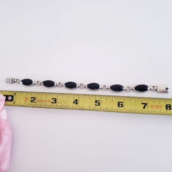 Vintage Mexico 925 Black Onyx & Sterling Silver Bracelet - Picture 9 of 13